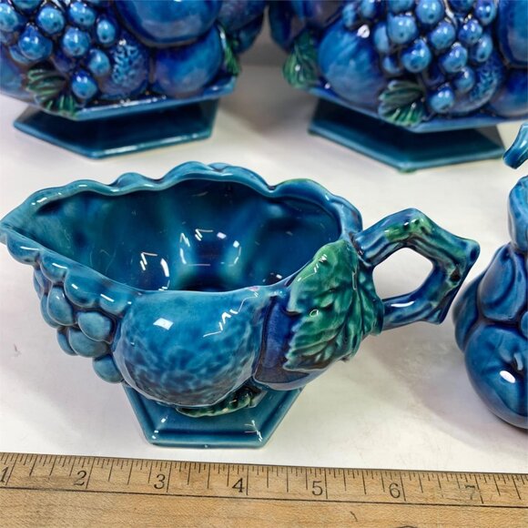 1960'S Inarco ‘Blue Mood Indigo’ Fruit Canister Set W/ Creamer, Sugar & Shakers - Picture 4 of 16